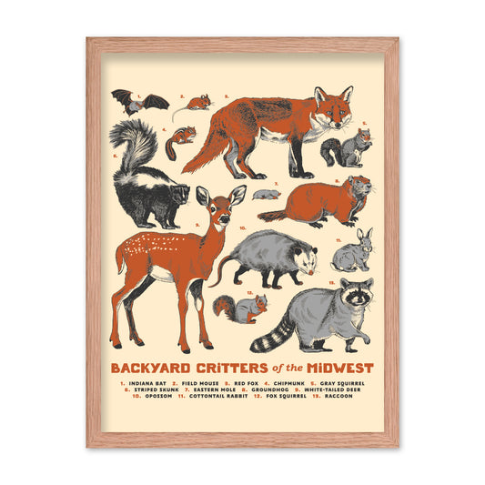 Backyard Critters of the Midwest Poster - United State of Indiana