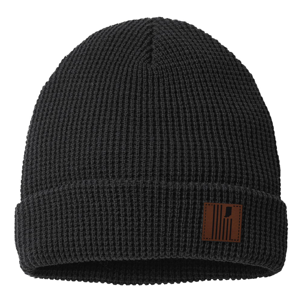 Leather USI Flag Waffle Beanie - United State of Indiana