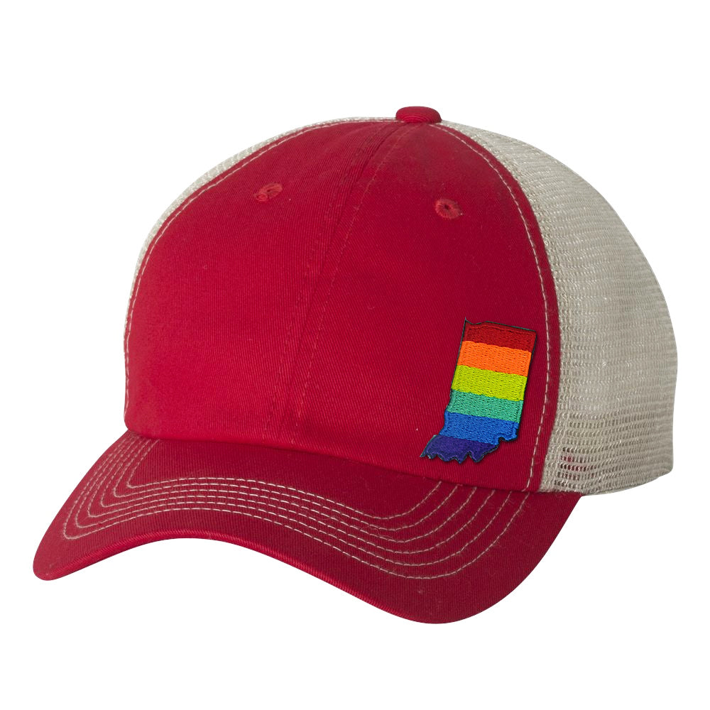 Rainbow State Mesh Trucker Cap - United State of Indiana